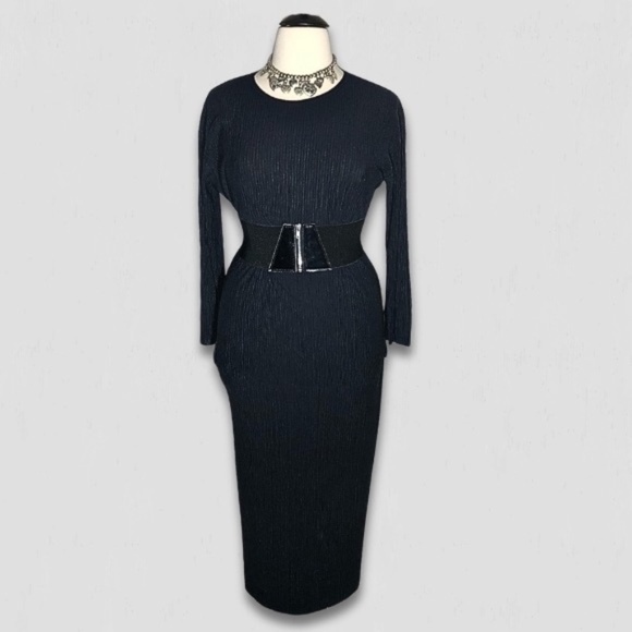 Vintage Laurentina 2-Piece Gothic Top Pencil Skirt Set Crinkled Black sz XL - Picture 1 of 14